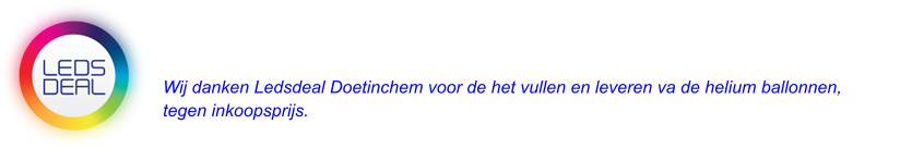 Ledsdeal verhuurt o.a. draadloos verlichte tafels, zuilen en decoratie Daarnaast levert Ledsdeal diverse ballondecoraties Wij danken Ledsdeal Doetinchem voor de het vullen en leveren va de helium ballonnen,  tegen inkoopsprijs.